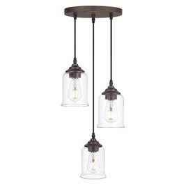 zeyu 3-Light Cluster Pendant Light, Farmhouse Hanging Lights for Kitchen, Oil Rubbed Bronze Pendant Light Fixtures Adjustable with Clear Glass Shade, ZSL104-3 ORB