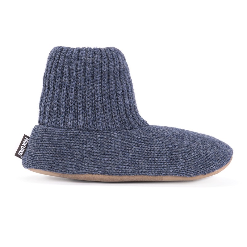 MUK LUKS Men's Morty Ragg Wool Slipper Sock, Denim, Medium