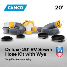 Camco Deluxe 20' Sewer Hose Kit with Swivel Fittings and Wye Connector - Ready To Use Kit Complete with Sewer Wye and Elbow Fittings, Hoses, and Storage Caps (39666)