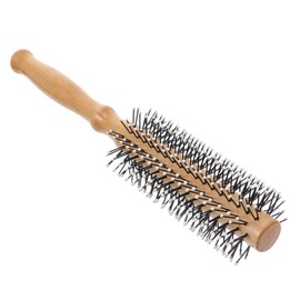 Vaguelly 1PC Wooden Handle Round Hair Styling Comb Scalp Massaging Brush for Hairdressing Curly Hair Smooth Styling Lightweight Curved Handle for Comfortable Use
