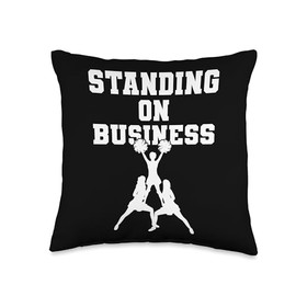 Stand On Business Cheerleader Logo Athletic Women Standing On Business Cheerleading Team School Throw Pillow, 16x16, Multicolor