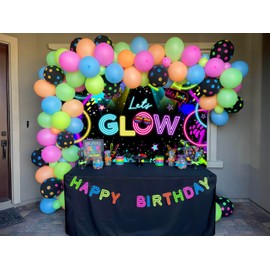 Avezano Neon Glow Party Backdrop Let's Glow Party Decorations Colorful Graffiti Splatter Birthday Party Photography Backdrop Glow Party Supplies (7x5ft)