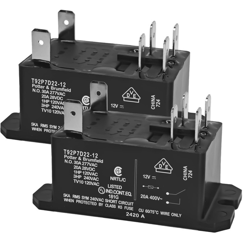 T92P7D22-12 Power Relay (2-Pack) – 12VDC 30A DPST-NO Panel Mount