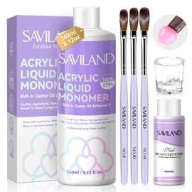 SAVILAND 240ml Monomer for Acrylic Nails: EMA Non-Yellowing Acrylic Liquid for Acrylic Powder Nail Extension with 3Pcs Acrylic Nail Brushes+Brush Conditioner+Dappen Dish Gift for Her