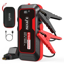 S ZEVZO ET03 Car Jump Starter 4000A Jump Starter Battery Pack for Up to 8.0L Gas and 7.0L Diesel Engines, 74Wh Portable 12V Jump Box with USB Ports, LCD Display, Storage Case, and LED Light
