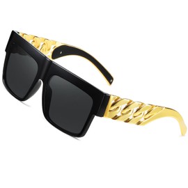SHEEN KELLY Fashion Celebrity Inspired Gold Metal Chain Kim Kardashian Beyonce Sunglasses Vintage Hip-Hop Sunglasses, 1