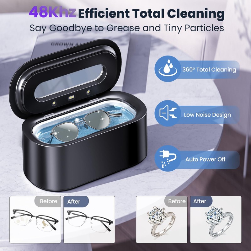 Ultrasonic Jewelry Cleaner, 48KHz Professional Ultrasonic Cleaner for Eyeglasses, Rings,