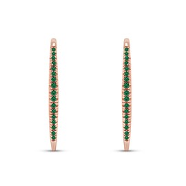 Round Cut Simulated Emerald Bar Hoop Earrings Jewelry For Women In 14k Rose Gold Over Sterling Silver