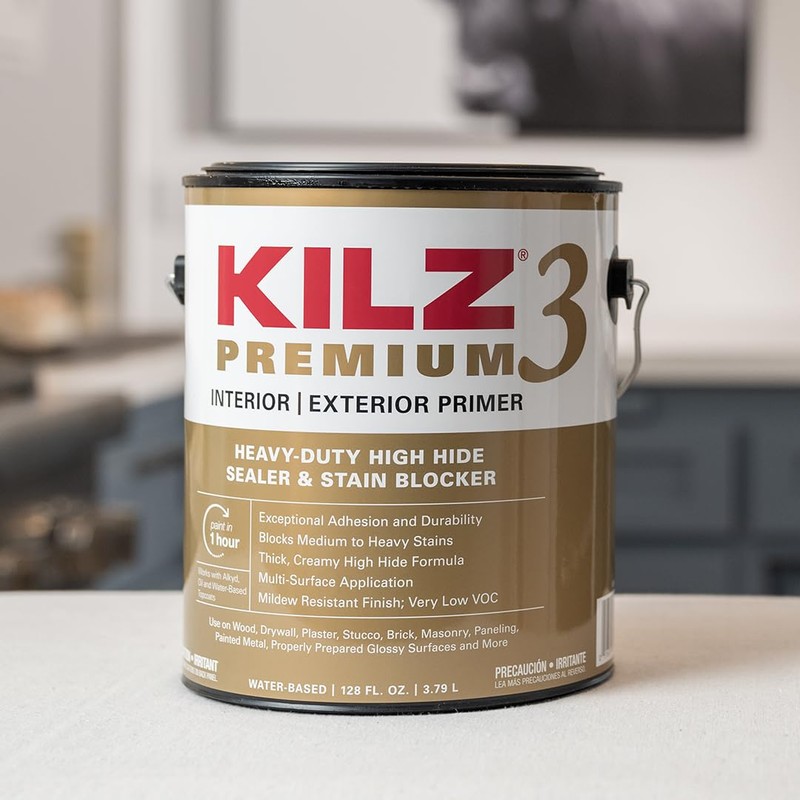 KILZ Premium High-Hide Stain Blocking Interior/Exterior Latex Primer/Sealer, White, 1-gallon,13041