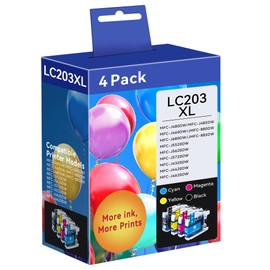 LC203 XL Ink Cartridges Compatible for Brother LC203XL Ink Cartridges Use for MFC-J480DW MFC-J4420DW MFC-J880DW MFC-J885DW MFC-J680DW Printer (1 Black, 1 Cyan, 1 Magenta, 1 Yellow, 4 Pack)