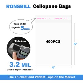 RONSBILL 400 PCS 4x5 Inches Thick 3.2Mil Clear Self Sealing Cellophane Bags Cookie Bags Self Adhesive Resealable Cellophane Bag for Packaging Cookies Party Favors Candy Gifts