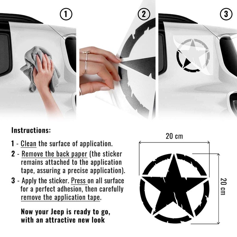 4R Quattroerre.it 17091 Stickers Army Star for Jeep Renegade, Diameter