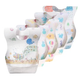 Yoassi Disposable Bibs 50 Pack Baby Bib Waterproof with Food Catcher Pocket Adjustable Baby Feeding Bibs for Toddlers Boys Girls Travel Outdoor