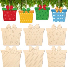 COCHIE Wooden Christmas Ornaments to Paint for Kids Adults Set of 24, Xmas Unfinished Wood Crafts for Painting, DIY Paintable Christmas Cutouts Slices for Craft with Ropes (Gift Boxes)