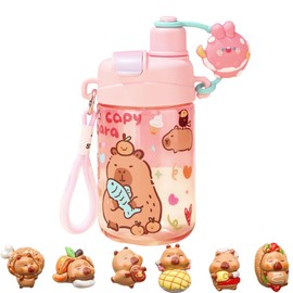 Capybara Kids Water Bottle with DIY Resin Jewelry - 600ml Large Capacity Cartoon Sports Cup, Cute Handheld Drinkware for School, Camping & Travel (Leak Proof)