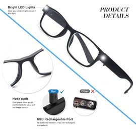 Tide Blaulicht-Schutzbrille Lesebrille mit Beleuchtung Lesehilfe Lupe, LED Lupenbrille, USB Wiederaufladbarer Blend Schutz, Vergrößerungsglas Sehhilfe 1.0X - 3.5X Vergrößerung Lesebrille