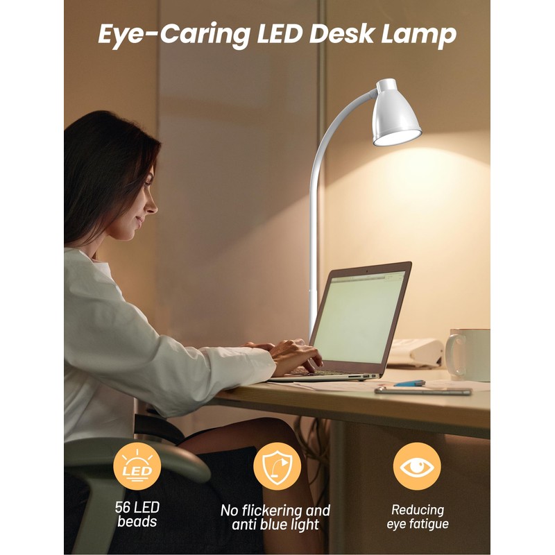 BOHON LED Desk Lamp with USB Charging Port, 3 Color