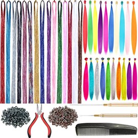 15 Colores de Oropel para Cabello con Kit de Herramientas 43 Pulgadas 3000 Hebras de Extensiones de Cabello de Oropel Brillante con 10 Plumas Sintétic
