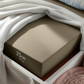 Aspire Homeware King Size Fitted Sheets - 25 cm Deep Hotel Quality (Beige) Bed Sheets - Soft & Breathable Fitted Sheets King Size - Anti-Wrinkle Easy Care Fitted Sheet