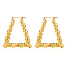 coadipress Casting Triangle Bamboo Hoop Earrings for Women Super Large Hollow Gold Silver Plated 80s 90s Oversized Geometric Statement Earrings Costume Jewelry Punk Hip Hop Rapper Style (Gold)