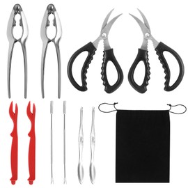 10Pcs Crab Cracker Tool Set, Crab Legs Crackers Lobster Crackers, Stainless Steel Seafood Crackers Forks With Storage Bag Seafood Tools for Seafood Lovers