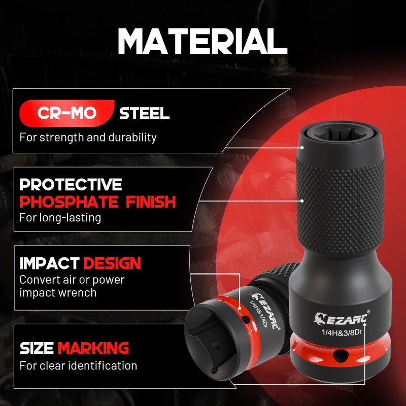 EZARC 4 Pcs Impact to 1/4 Hex Converter, 1/2 3/8