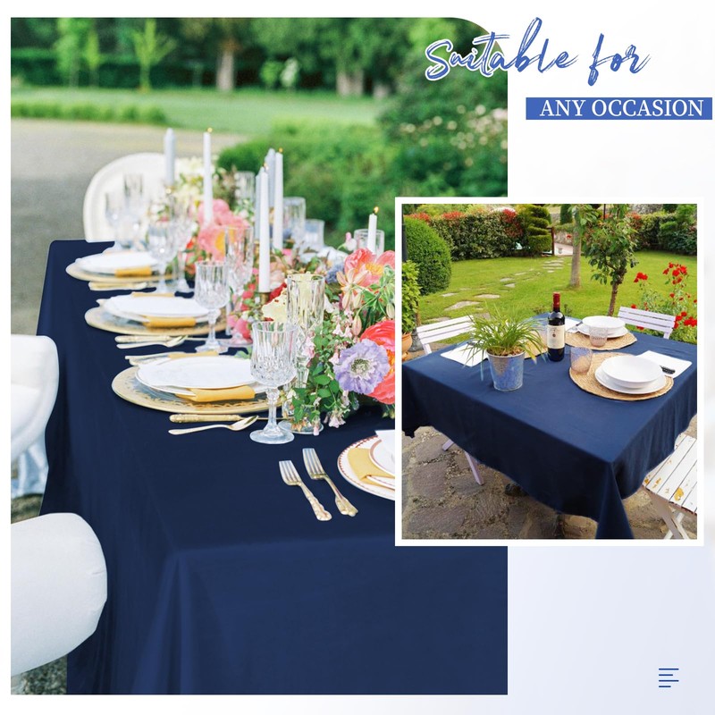 Teruntrue 1 Pack Dark Blue Polyester Tablecloth for 8 Ft