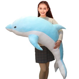 Somao Dolphin Stuffed Animals Plush Pillow Super Soft Sea Animal Plush Toys Dolls for Boys Girls Sleeping Cushion Gift (100cm/39.37in, Blue)