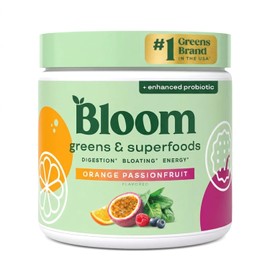 Bloom Nutrition Super Greens Powder Smoothie & Juice Mix - Probióticos para la salud digestiva y alivio de la hinchazón, enzimas digestivas con espirulina y clorella para la salud intestinal (maracuyá naranja)