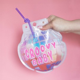 NPW Drinking Buddies Disco Drink Pouches with Straws- 10 Count | Bachelorette Party Supplies, Beverage Bags Drinkware for Parties & Festivals | Holds up to 12 Oz