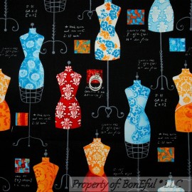 Robert Kaufman Fabrics BonEful FABRIC FQ Cotton Quilt Black Designer Dress Up Form Lady American Girl S