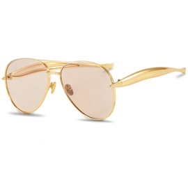 SevenColor Trendy Oversized Aviator Sunglasses for Women Men 2025 Gold Big Aviators Sun Glasses 70s Retro Shades (Gold/Light Champagne)