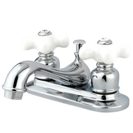 Elements of Design EB601PX Procelain Center Lavatory Faucet with Porcelain Cross Handle, 4", Polished Chrome