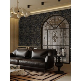 Heroad Brand Peel and Stick Wallpaper 393"x17.3" Black and Gold Wallpaper Boho Peel and Stick Wallpaper Floral Contact Paper Leaf Removable Wallpaper Self Adhesive for Cabinets Shelf Liner Vinyl Roll