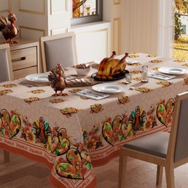 XCHI Turkey Maple Leaves Pumpkin Flowers Thanksgiving Fall Tablecloth Rectangle Washable Table Covers for Indoor Outdoor Dining Home Party Decorations Table Cloth 60x104 Inch