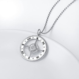HOOHWE Compass Necklace Pendant S925 Sterling Silver Jewelry for Women Gift