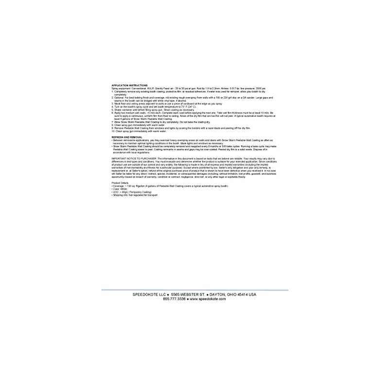Speedokote White Peelable Spray Booth Wall Coating, Snow Storm, SMR-PWC-W,