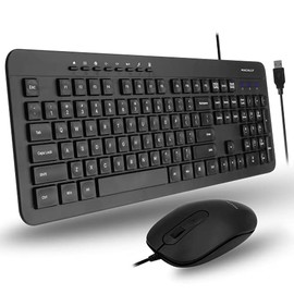 Macally USB Wired Keyboard and Mouse Combo - Plug and Play USB Keyboard Mouse Combo - Slim and Quiet Wired Mouse and Keyboard Combo, Corded Ergonomic Keyboard for Laptop, Office Desktop, PC Computer
