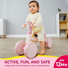 SYNCFUN Baby Balance Bike with Music and Light for 1-2 Year Old Toddlers, 1st Birthday Gift, One Year Old Birthday Gift for Boys Girls, Outdoor Baby Toys (Pink)
