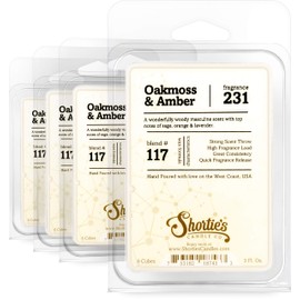 Shortie's Candle Company Oakmoss & Amber Wax Melts Bulk Pack - Formula 117-4 Highly Scented 3 Oz. Bars (12 Oz. Total) - Made with Natural Oils - Incense & Earth Air Freshener Cubes Collection