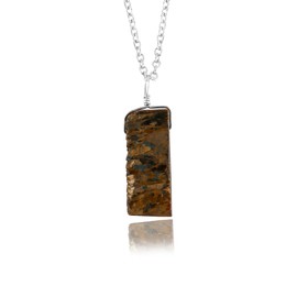 CRYSTALIS Natural Raw Bronzite Pendant Necklace, High Grade Flat Bar Rough Crystal, Chakra Healing Stone, Gift Giving Women Jewelry, Dainty 925 Sterling Silver Chain 18 inch