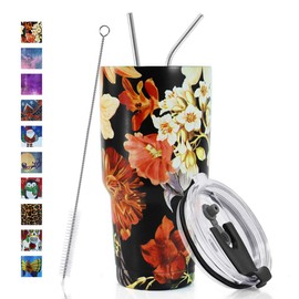 SYACOT 30oz Tumbler Double Wall Stainless Steel Vacuum Insulated Travel Mug with Splash-Proof Lid Metal Straw and Brush