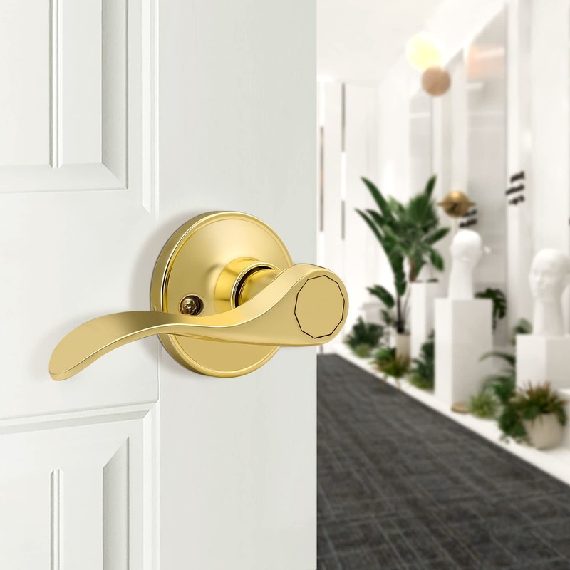 Gobrico Wave Door Levers Passage Door Locksets in Polished Brass