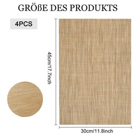 Placemats, Set of 4 Non-Slip Place Mats, 45 x 30 cm Place Mats, Wipe Clean Place Mats, Washable PVC Tear-Resistant, Heat Resistant Place Mats for Kitchen Dining Table