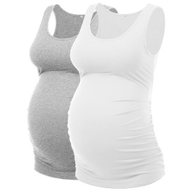 Maternity Tank Top Maternity Tops Maternity Shirts Summer Maternity Clothes Nursing Tank Tops for Breastfeeding (Grey+White,S)