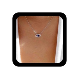 Inilbran Boho Sapphire Evil Eye Choker Necklace Blue Crystal Demon Eye Necklace Choker Vintage Sapphire Evil Eye Necklace Choker Bling Cz Crystal Protection Necklace Chain Jewelry for Women and Girls