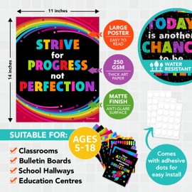 Decorably 15 Chalkboard Motivational Posters for Classroom, 11x14in Matte-Laminated Motivational Posters for Kids - Classrooms, Bulletin Boards, School Hallways, Education Centers