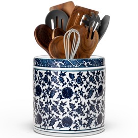 CHALEEMANG Utensil Holder, 6" Premium Ceramic Kitchen Utensil Rack for Countertop, Hand-painted blue and white porcelain made in Jingdezhen suitable for Vintage Farmhouse Kitchen Counter Decor