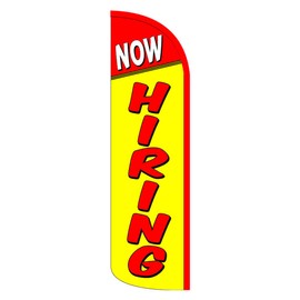 Vista Products NOW HIRING (Yellow) Windless Polyknit Feather Flag (3 x 11.5 feet)