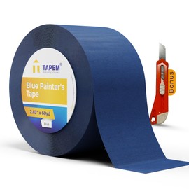 Tapem Blue Painters Tape - 2.83" x 60yd - Premium Masking Tape - Wide Marking Tape - Wall Safe Tape Soft Adhesive - Easily Removable Tape - Perfect Drywall Tape - Paint Tape for Walls, DIY, and More!